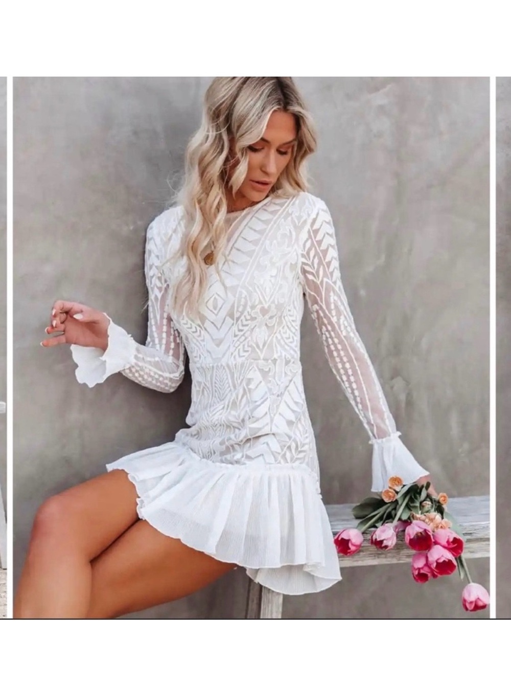 Saints + Secrets white Embroidered Long-Sleeve Dress